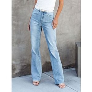 Women's Jeans Wide Leg Straight Cotton Light Blue Streetwear Simple Casual Outdoor Vacation Casual Daily Pocket Full Length Breathable Plain S M L XL 2XL Lightinthebox