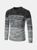 Mens Fashion Gradient Color Pullover Crew Neck Wool Hit Color Casual Sweater