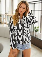 YOINS Black Letter Zip Front Long Sleeves Jacket - thumbnail