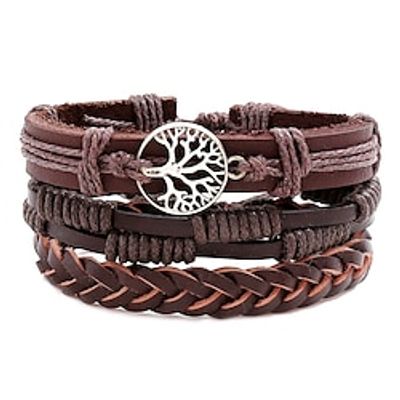Men's Leather Bracelet Thick Chain Totem Series Wedding Tree of Life Fashion Personalized Rock Leather Bracelet Jewelry Coffee For Party Evening Gift Birthday Festival Lightinthebox