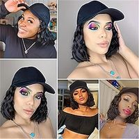 Baseball Cap Wig Synthetic Wig Curly Middle Part Wig Short Black Red Brown Blonde Synthetic Hair Women's Fashionable Design Soft Natural Blonde Red Black Lightinthebox - thumbnail