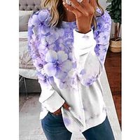Women's Sweatshirt Pullover Basic Green Purple Pink Floral Casual Round Neck Long Sleeve S M L XL 2XL 3XL Lightinthebox - thumbnail