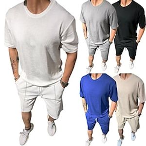 Men's Waffle Shirt T-shirt Suits Tracksuit Tennis Shirt Shorts and T Shirt Set Plain Crew Neck Daily Wear Vacation Short Sleeves 2 Piece Clothing Apparel Gymnatics Casual Lightinthebox