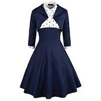 Women's A Line Dress Knee Length Dress Navy Blue 34 Length Sleeve Polka Dot Print Fall Shirt Collar Elegant Casual Vintage 2021 S M L XL XXL 3XL Lightinthebox - thumbnail