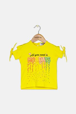 Toddler Girls Graphic Print Tie Sleeve Top Yellow Toddler Girls Graphic Print Tie Sleeve Top Yellow