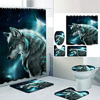 Moon Shines Wolf Digital Printing Four-piece Set Shower Curtains and Hooks Modern Polyester Machine Made Waterproof Bathroom Lightinthebox - thumbnail