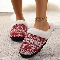 Women's Slippers Fuzzy Slippers Fluffy Slippers House Slippers Warm Slippers Home Christmas Daily Flat Heel Open Toe Vacation Cute Casual Microfiber Elastic Fabric Loafer Floral Red Lightinthebox - thumbnail