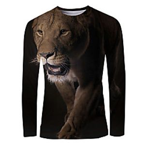 Men's T shirt Shirt 3D Print Graphic Animal Long Sleeve Daily Tops Basic Round Neck Brown miniinthebox