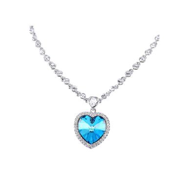 Swarovski Elements 18K White Gold Plated Necklace encrusted with Blue Swarovski Crystals SWR-224