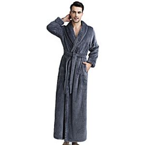 Men's Lace up Solid Color Jacquard Fleece Polyester Loungewear Nightgown Lapel Home M Purple  Long Sleeve Lightinthebox