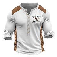 Graphic Color Block Cowboy Fashion Designer Basic Men's 3D Print Henley Shirt T shirt Tee Tee Top Long Sleeve Shirt Street Casual Daily T shirt Black White Blue Long Sleeve Henley Shirt Spring   Fall Lightinthebox