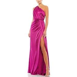 A-Line Evening Gown Elegant Dress Formal Wedding Floor Length Sleeveless One Shoulder Charmeuse with Ruched Slit 2023 Lightinthebox