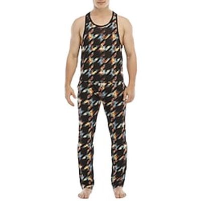 Men's Pajamas Loungewear Pajama Top and Pant 1 set Graphic Prints Stylish Casual Comfort Home Daily Bed Polyester Comfort Soft Crew Neck Sleeveless Tank Top Pant Elastic Waist Spring Summer Black Red Lightinthebox