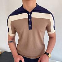 Men's Golf Shirt Golf Polo Work Casual Lapel Short Sleeve Basic Modern Color Block Patchwork Button Spring Summer Regular Fit Khaki Golf Shirt Lightinthebox