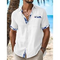 Men's Linen Shirt Casual Shirt Summer Shirt Beach Shirt Black White Pink Short Sleeve Plain Lapel Spring Summer Hawaiian Holiday Clothing Apparel Front Pocket Lightinthebox