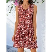 Women's Casual Dress Tank Dress Floral Dress Floral Ditsy Floral Button Print V Neck Mini Dress Active Tropical Outdoor Daily Sleeveless Regular Fit Red Summer Spring S M L XL XXL Lightinthebox