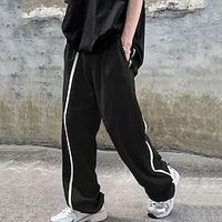 Men's Sweatpants Wide Leg Sweatpants Pocket Drawstring Elastic Waist Stripe Comfort Breathable Casual Daily Holiday Sports Fashion Black miniinthebox
