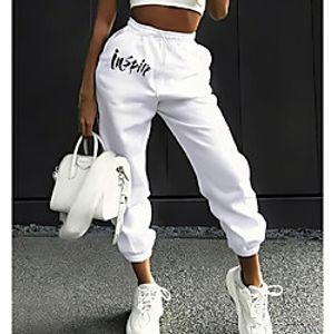 Women's Fashion Casual  Sporty Comfort Loose Casual Weekend Flare Sweatpants Pants Slogan Letter Full Length Pocket Print White Gray Lightinthebox