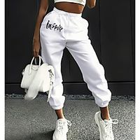 Women's Fashion Casual  Sporty Comfort Loose Casual Weekend Flare Sweatpants Pants Slogan Letter Full Length Pocket Print White Gray Lightinthebox - thumbnail