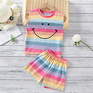 Kids Girls' Clothing Set Sleeveless Blushing Pink Rainbow Patchwork Print Active Regular 3-8 Years Lightinthebox