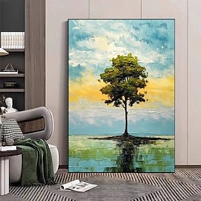 Tree Oil Painting Textured Green Handpainted Painting Green Plant Painting Colorful Large Canvas Modern Abstract Wall Art For Home Decor No Frame Lightinthebox