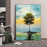 Tree Oil Painting Textured Green Handpainted Painting Green Plant Painting Colorful Large Canvas Modern Abstract Wall Art For Home Decor No Frame Lightinthebox - thumbnail