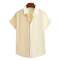 Men's Casual Shirt 3D Print Plain Classic Collar 短袖衬衫 Casual Vacation Print Short Sleeve Tops Casual Beach Light Yellow Lightinthebox - thumbnail