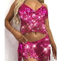 Women's Dancer Belly Dance Latin Dance Performance Belly Dance Tribal Sequined Bra Waist Belt Belly Dance Costume Stylish Polyester Green Black Purple Skirt Bra miniinthebox - thumbnail