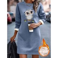 Women's Sweatshirt Dress Casual Dress Mini Dress Sherpa Fleece Lined Warm Outdoor Going out Weekend Crew Neck Print Animal Loose Fit Black Pink Dark Pink S M L XL XXL Lightinthebox - thumbnail
