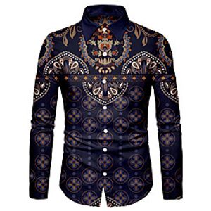 Men's Shirt 3D Print Floral 3D Print Button-Down Long Sleeve Street Tops Casual Fashion Breathable Comfortable Black  Sports Lightinthebox