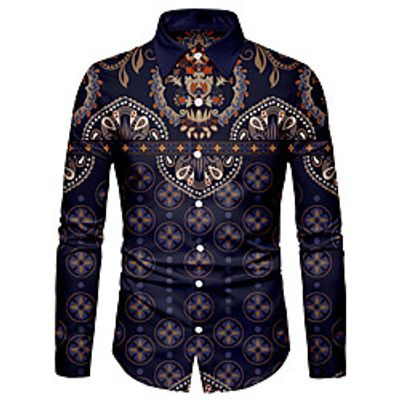 Men's Shirt 3D Print Floral 3D Print Button-Down Long Sleeve Street Tops Casual Fashion Breathable Comfortable Black  Sports Lightinthebox
