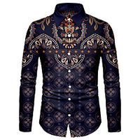 Men's Shirt 3D Print Floral 3D Print Button-Down Long Sleeve Street Tops Casual Fashion Breathable Comfortable Black  Sports Lightinthebox - thumbnail