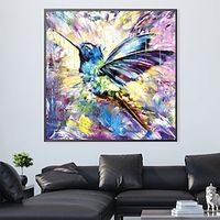 Hand painted Colorful Hummingbird Painting Large Personalized Gifts oil painting for Her Wall Art Colorful Bird Canvas painting for living room hotek decoration home decor Lightinthebox