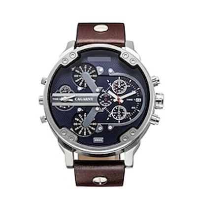 Men's Watch Fashion Casual Large Dial Dual Time Zone Belt Men's Wrist Watch miniinthebox
