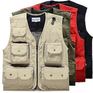 Men's Fishing Vest Hiking Vest Top Outdoor Breathable Quick Dry Multi Pockets Black Red Army Green Fishing Climbing Camping  Hiking  Caving Lightinthebox