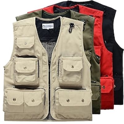 Men's Fishing Vest Hiking Vest Top Outdoor Breathable Quick Dry Multi Pockets Black Red Army Green Fishing Climbing Camping  Hiking  Caving Lightinthebox