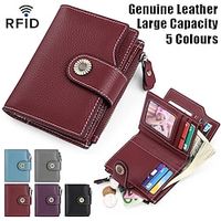 Women's Wallet Credit Card Holder Wallet Leather Outdoor Shopping Daily Buttons Zipper Large Capacity RFID Blocking Solid Color Light Blue Deep Purple Elegant black Lightinthebox - thumbnail