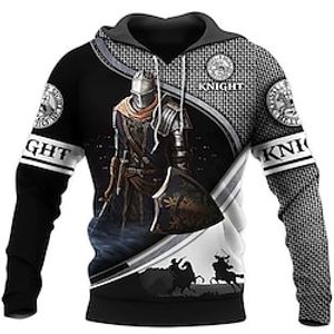 Men's Pullover Hoodie Sweatshirt Black Hooded Knights Templar Graphic Prints Human Print Daily Sports 3D Print Basic Streetwear Casual Spring   Fall Clothing Apparel Hoodies Sweatshirts  Long Sleeve Lightinthebox