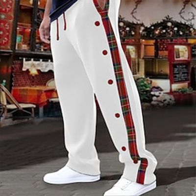 Men's Sweatpants Joggers Wide Leg Sweatpants Casual Pants Pocket Drawstring Elastic Waist Plaid Comfort Breathable Christmas Daily Fashion Casual Black White Lightinthebox