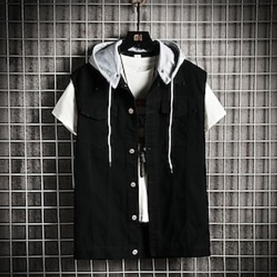 Men's Vest Daily Wear Basic All Seasons Basic PolyCotton Blend Casual  Daily Solid  Plain Color Single Breasted Hooded Form Fit Black Blue Vest Lightinthebox