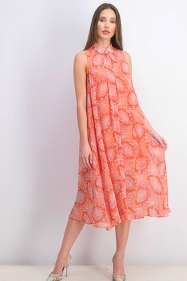 Womens Paisley Sheer Maxi Dress Orange Womens Paisley Sheer Maxi Dress Orange