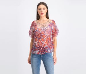 Womens Pullover Printed Blouse  Purple/Red