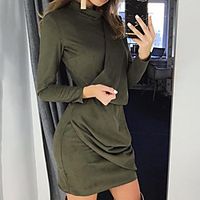 Women's Sheath Dress Short Mini Dress Army Green Yellow Long Sleeve Pure Color Ruched Spring Summer High Neck Stylish Casual Modern 2021 S M L XL Lightinthebox - thumbnail