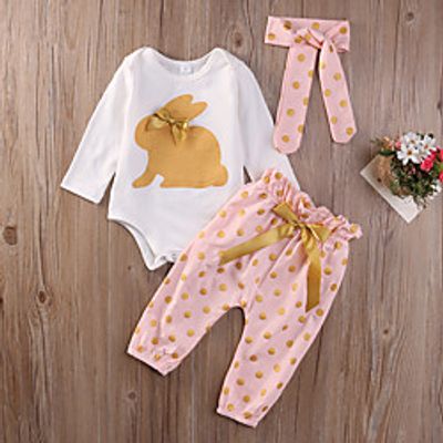 Baby Girls' Basic Print Long Sleeve Regular Clothing Set White miniinthebox