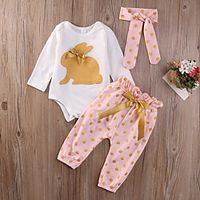 Baby Girls' Basic Print Long Sleeve Regular Clothing Set White miniinthebox - thumbnail