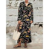 Women's Casual Dress Summer Dress Floral Split Print Split Neck Long Dress Maxi Dress Streetwear Maxi Street Holiday Long Sleeve Loose Fit Black Summer Spring S M L XL XXL Lightinthebox