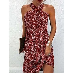 Women's Casual Dress Summer Dress Halter Neck Dress Graphic Floral Print Halter Mini Dress Fashion Modern Daily Holiday Sleeveless Regular Fit Wine Summer Spring S M L XL XXL Lightinthebox