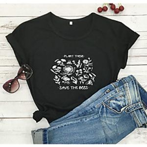 Women's T shirt Graphic Text Graphic Prints Print Round Neck Basic Tops 100% Cotton Black Yellow Green miniinthebox