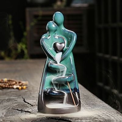 Heart to Heart Ceramic Reverse Flow Incense Burner Statue with 20 Backflow Cones- Romantic Occasions - Perfect Valentine's Day, Anniversary Wedding Wife or Husband Lightinthebox