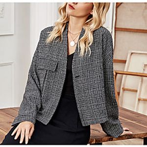 Women's Coat Casual / Daily Winter Regular Coat Regular Fit Casual Jacket Pattern Others Black and white grid miniinthebox